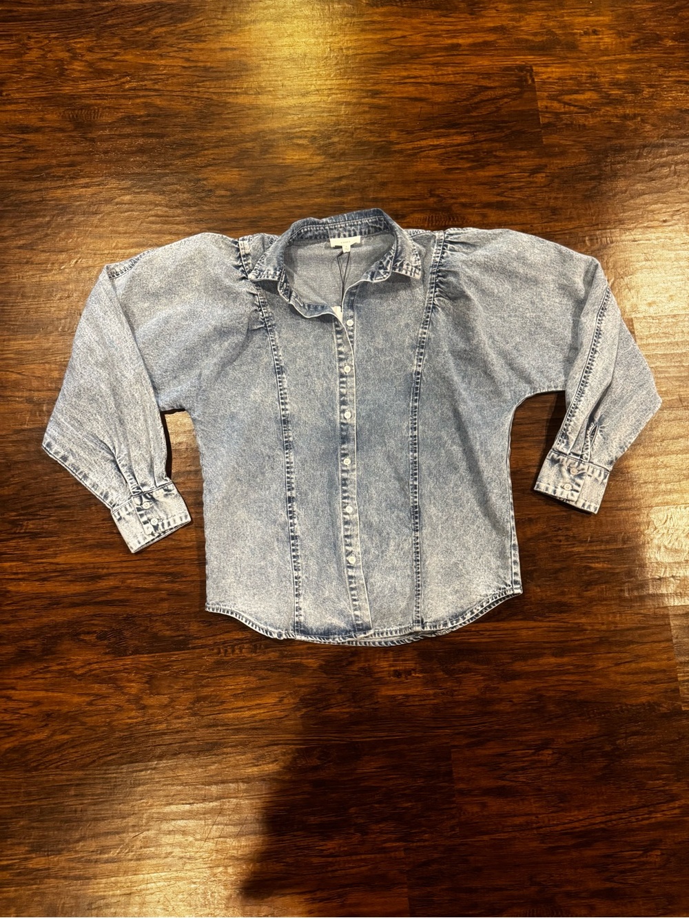 Women's Light Blue Washed Denim Button-Down Shirt